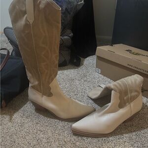 Alpine Cream and Tan Heeled Boots